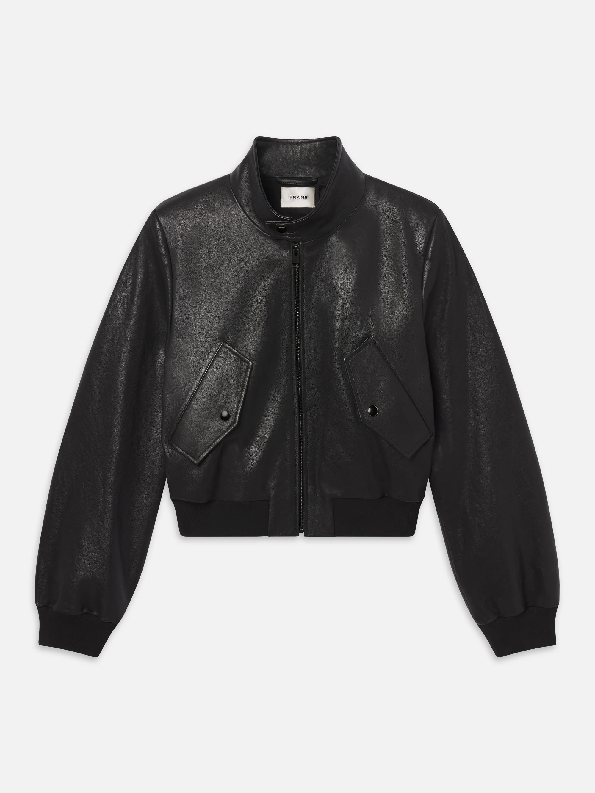 THE LEATHER HARRINGTON JACKET BLACK | Frame Denim