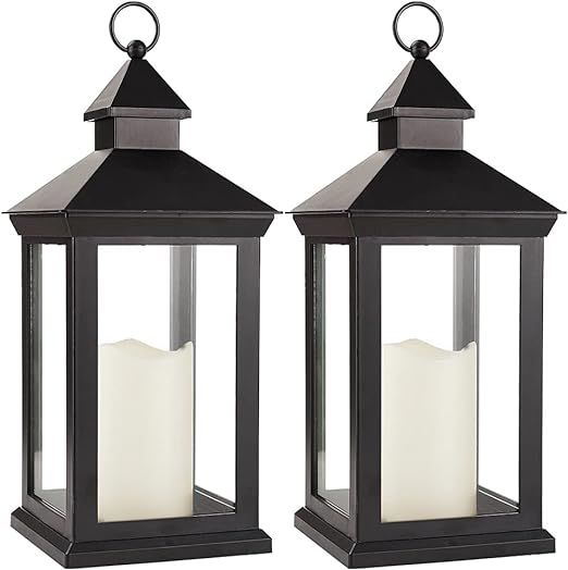 Bright Zeal 14 Inch IP44 Waterproof Outdoor Lanterns with Timer Candles Black 2 Pack - Vintage La... | Amazon (US)