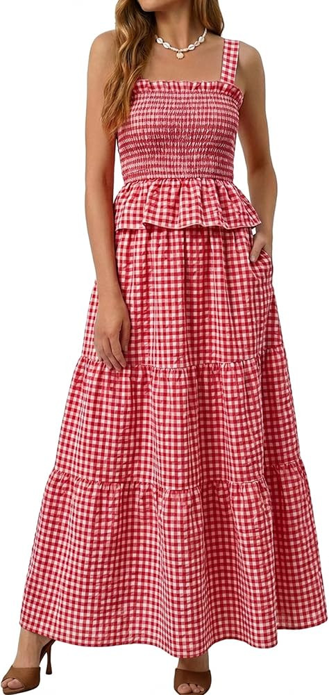 Glamaker Womens 2 Piece Skirt Sets Summer Gingham Plaid Tank Tops Maxi Skirt Casual Travel Vacati... | Amazon (US)