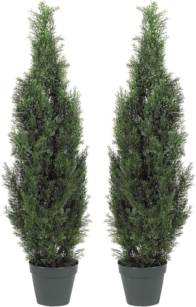 Two Pre-Potted 3' Artificial Cedar Topiary Outdoor Indoor Tree | Amazon (US)