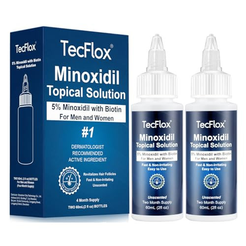TecFlox 5% Minoxidil with Biotin for Men & Women, Beard Growth Oil, Hair Growth Serum, Unisex, 2-Pack, Total 4 fl oz for 4 Months | Amazon (US)