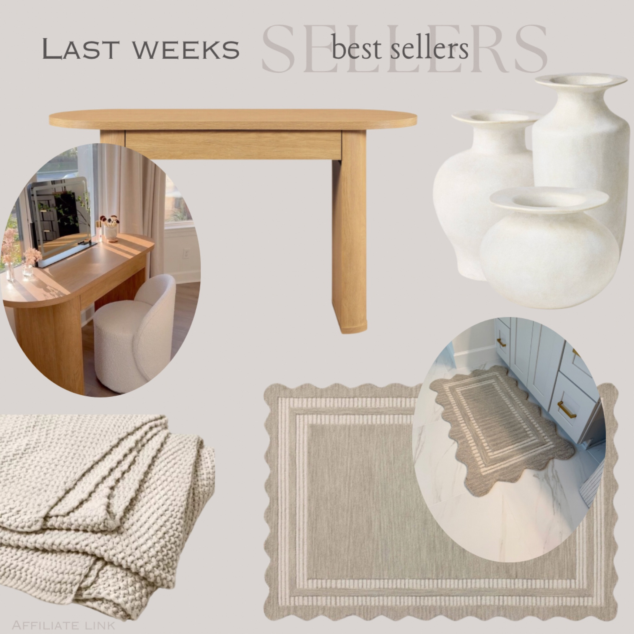 Last weeks BEST sellers! 


Chunky knit blanket, scalloped area rug, wavy rug, neutral rug, vanity desk, writing desk, vanity, white vase, neutral home decor, bedding 

#LTKHome