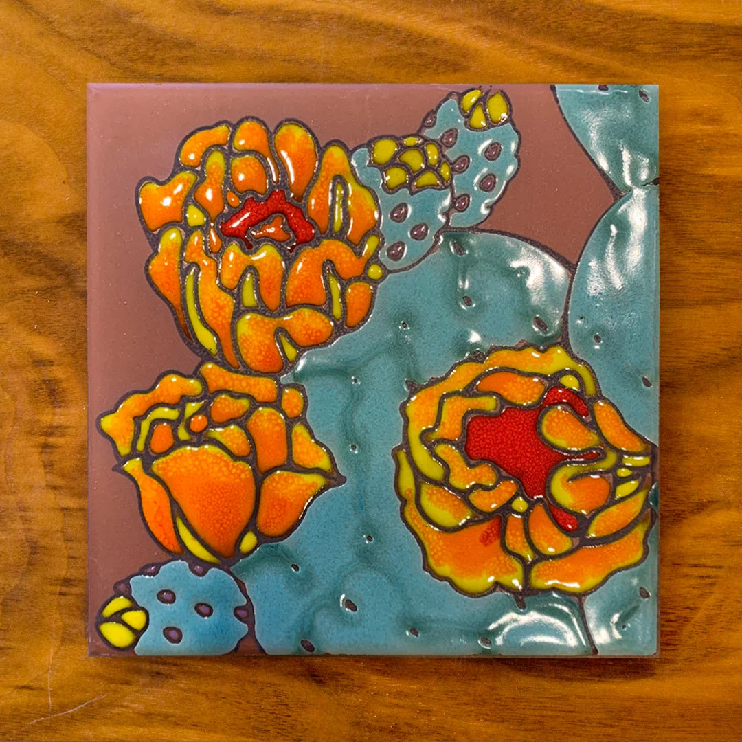 Hand Glazed Prickly Pear Cactus Tile: Desert Wildflower Art - Etsy | Etsy (Global)
