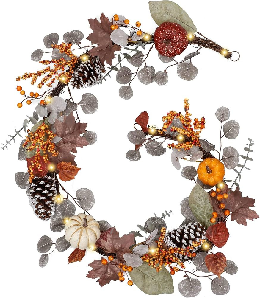 Valery Madelyn 6ft Fall Maple Leaves Garlands for Mantle with Pumpkins | Amazon (US)