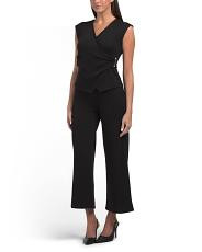 2Pc Petite V-Neck Top And Pull On Knit Novelty Wide Leg Pants Set For Women, Spandex/Polyester/Gold | TJ Maxx