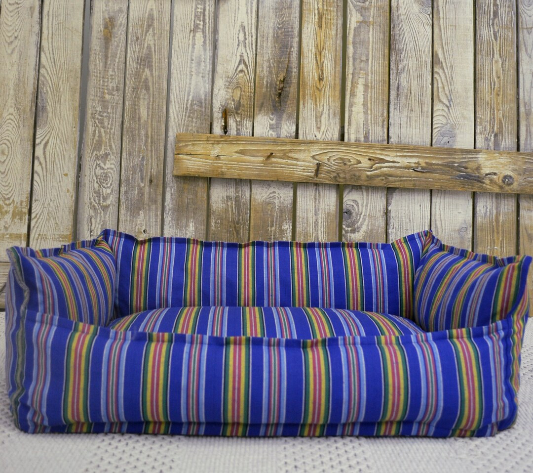 Bright Royal Blue Striped Linen Sustainable / Eco Friendly Dog Bed - Etsy UK | Etsy (UK)
