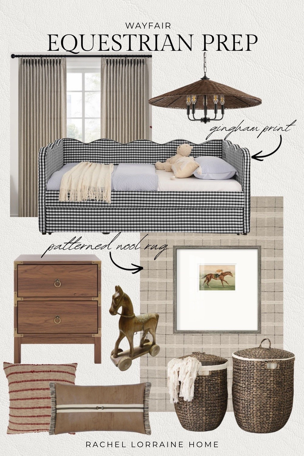 Some boys room inspiration with an equestrian prep feel. Mixing gingham, stripes, and plaid with woven details and collected equestrian touches like vintage-inspired art and classic decor creates a space that feels timeless and layered. A campaign style nightstand and woven accents bring in that heritage feel, while layered pillows, rugs, and curtains add warmth, texture, and softness.

Right now through April 27, @Wayfair  is having their Way Day sale with up to 80% off and free shipping, which makes it such a good time to grab those furniture pieces you’ve been eyeing at some of the best prices of the season.

#ad #wayfair #wayfairpartner #wayday

#LTKSaleAlert #LTKHome #LTKKids