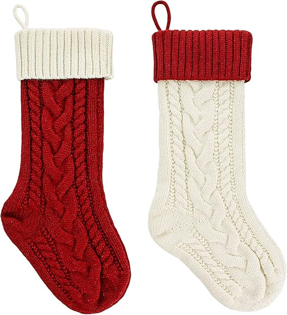 18 Inches Large Size Christmas Stockings Cable Knitted Christmas Stocking Large Fireplace Stockin... | Amazon (US)