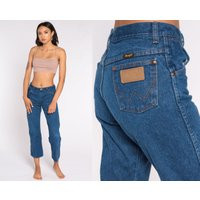 Wrangler Jeans 80S Straight Leg Mid Rise Hippie Denim Pants Blue 1980S Vintage Small Short | Etsy (US)