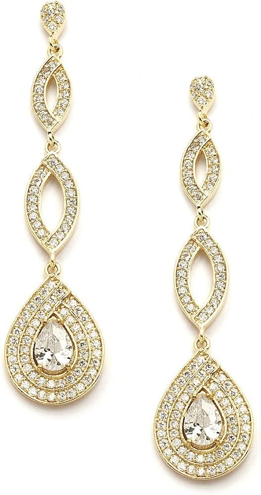 Mariell Gold Wedding Earrings, Cubic Zirconia Dangle Earrings for Bride, Bridesmaids, Gold Bridal... | Amazon (US)
