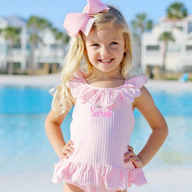 Pink Stripe Seersucker Swimsuit | Classic Whimsy