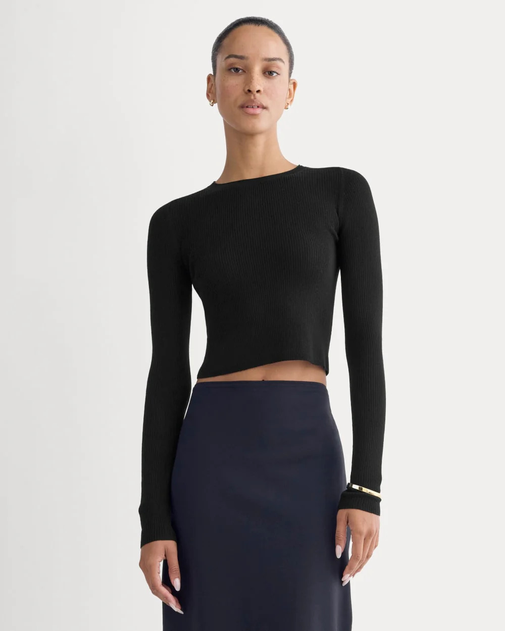 The Cropped Crew Top in Ultrafine Merino | Black | Everlane