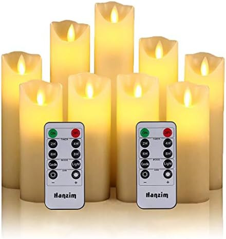 Hanzim Flameless Candles Set of 9 Ivory Dripless Real Wax Pillars Include Realistic Dancing LED F... | Amazon (US)