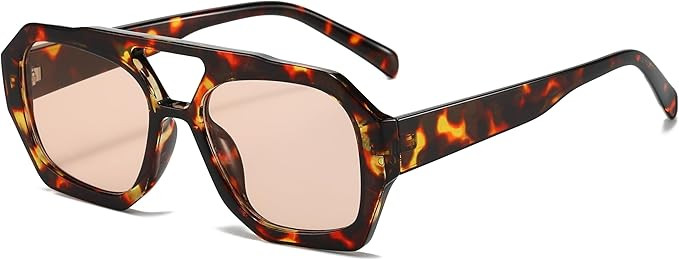 Mirkcittle Trendy Square Aviator Sunglasses for Women Men Hexagonal Thick Frame Double Bridge Des... | Amazon (US)