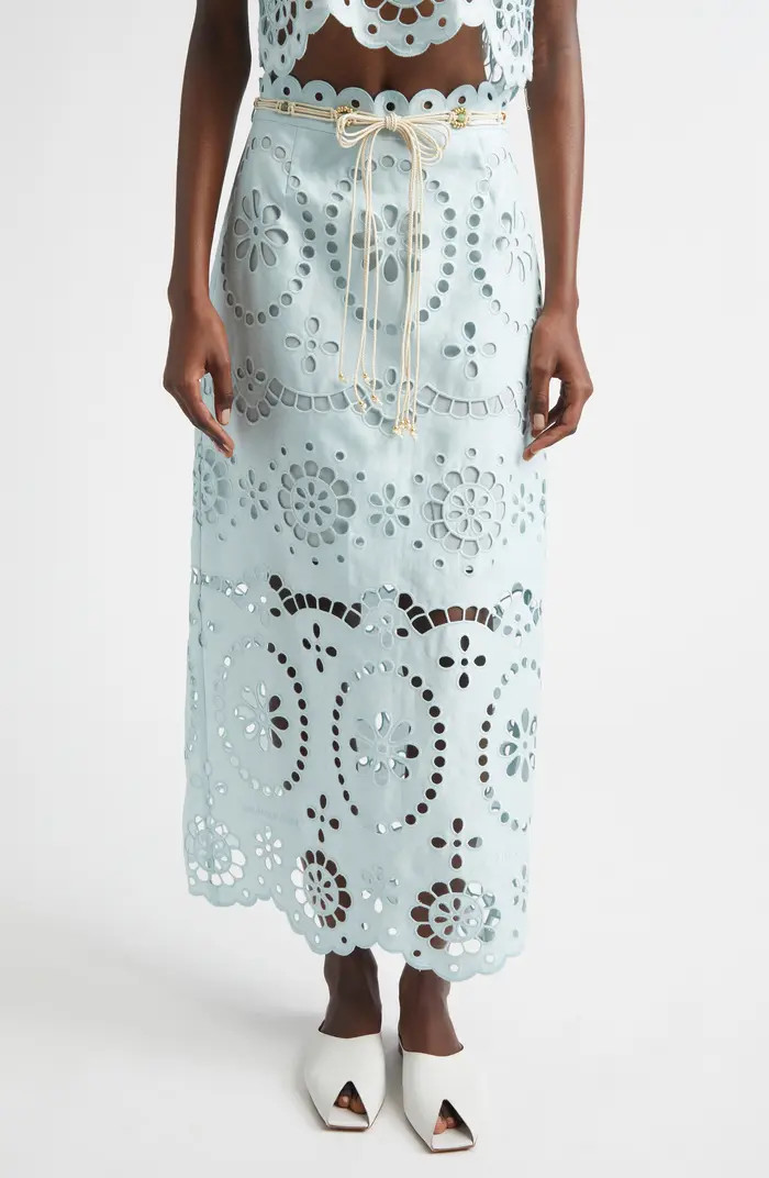 Awaken Belted Broderie Anglaise Midi Skirt | Nordstrom
