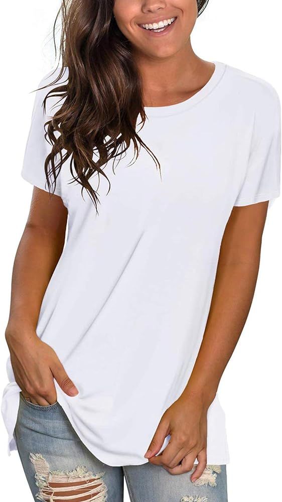 Womens T Shirts Short Sleeve Crewneck Loose Summer Tees Basic Tops | Amazon (US)