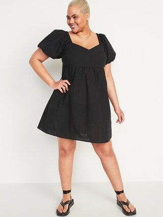 Seersucker Puff-Sleeve All-Day Fit & Flare Dress for Women | Old Navy (US)