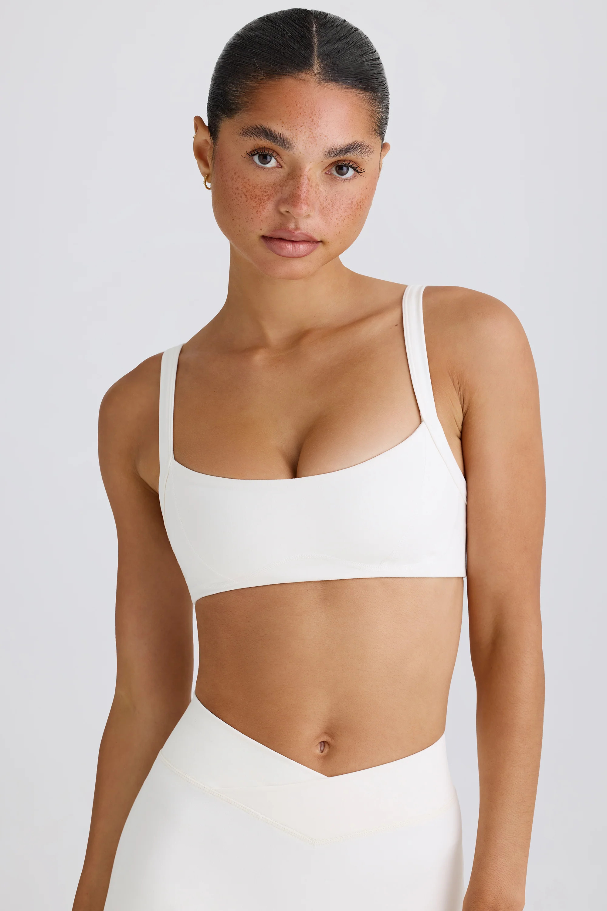 Soft Active Contrast-Trim Sports Bra in White | Oh Polly