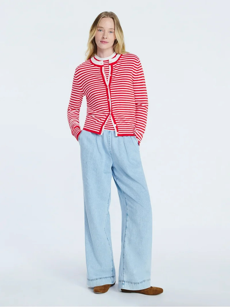 Free Assembly Women's and Women's Plus Solid, Stripe, & Print Classic Cozy Yarn Cardigan Sweater,... | Walmart (US)