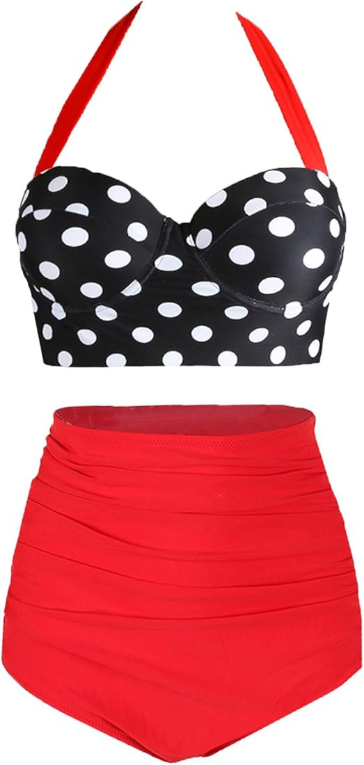 AMOURRI Womens Vintage Polka Underwire High Waisted Swimsuit Bathing Suits Bikini | Amazon (US)