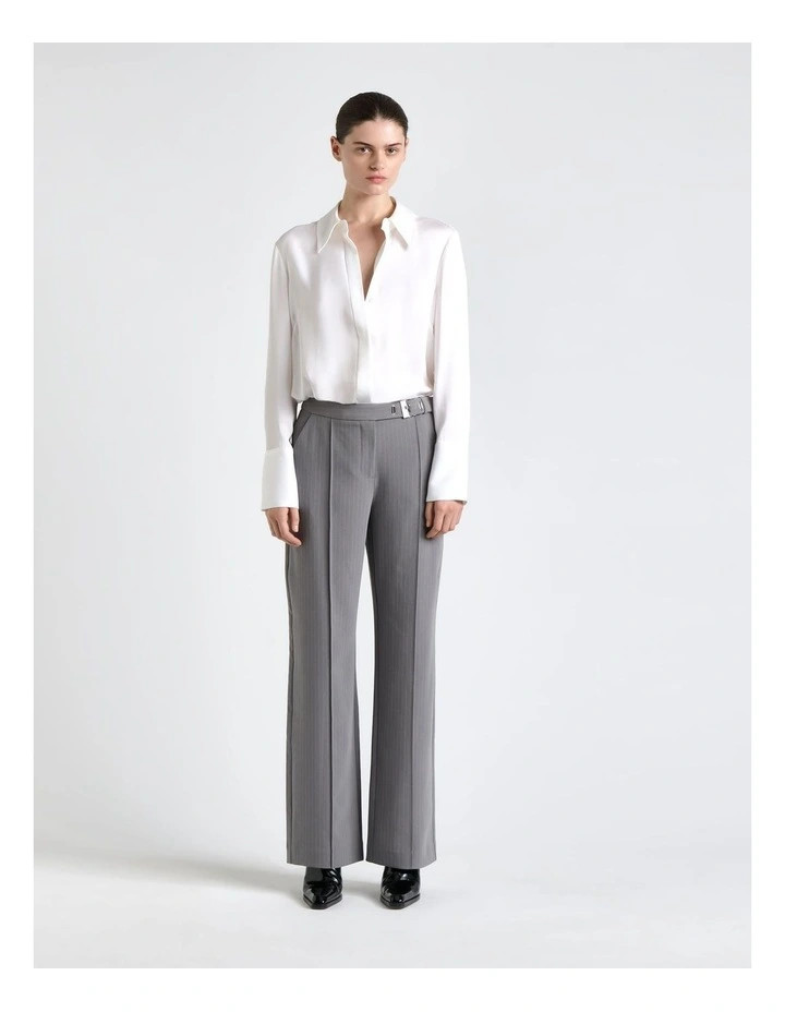 Acetate Pinstripe Straight Leg Pant in Oyster | Myer
