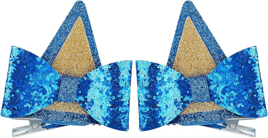 1 Pair Blue Ears Hair Clip， Glitter Blue Ears for Kids Blue Bow Hair Barrettes Birthday Decorat... | Amazon (US)
