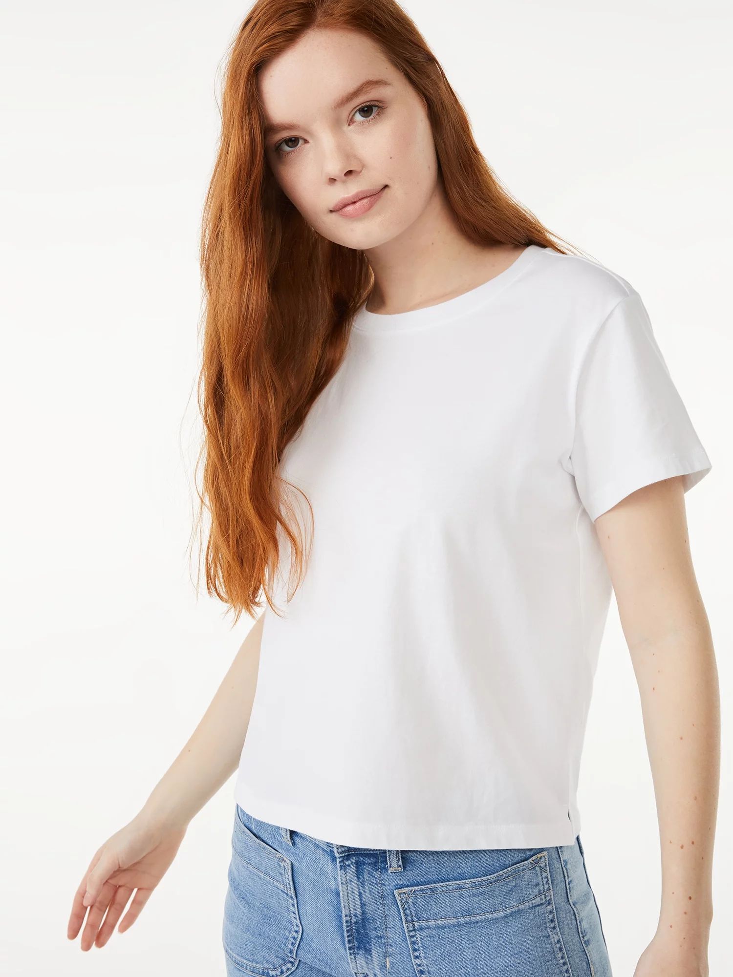 Free Assembly Women's Cropped Boxy T-Shirt with Short Sleeves - Walmart.com | Walmart (US)