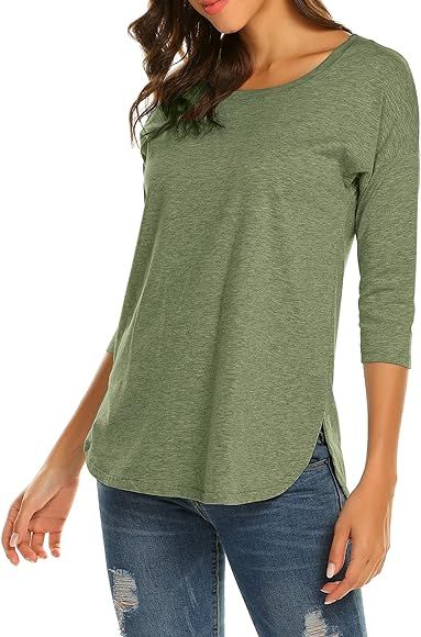 Sherosa Women's Casual 3/4 Sleeve Loose Tunic Tops Scoop Neck T-Shirt | Amazon (US)