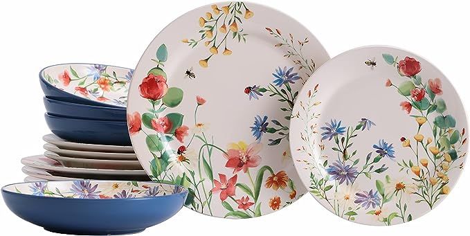 Bico Summer Provence Ceramic 12 pcs Dinnerware Set, Service for 4, Inclusive of 11 inch Dinner Pl... | Amazon (US)