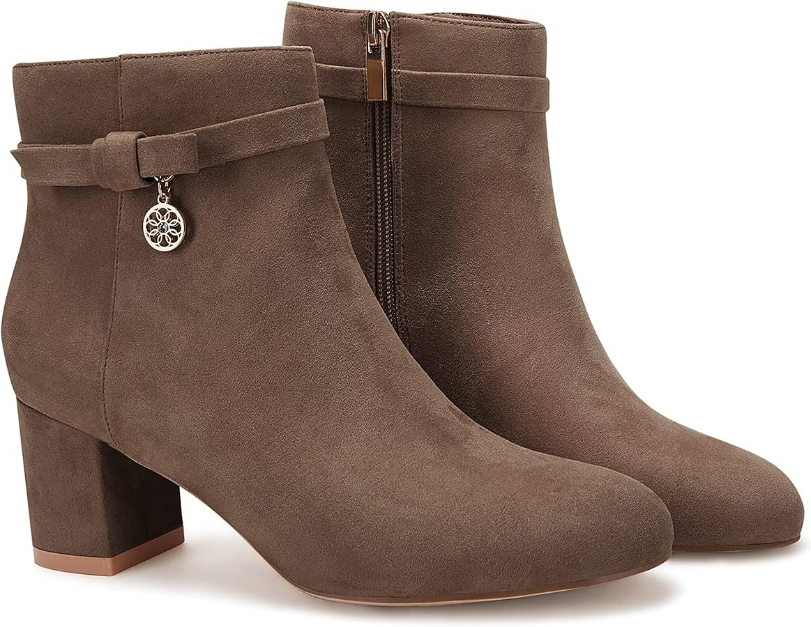 Coutgo Women's Ankle Boots Chunky Block Low Heel Vintage Tie Knot Booties Shoes with Side Zipper | Amazon (US)