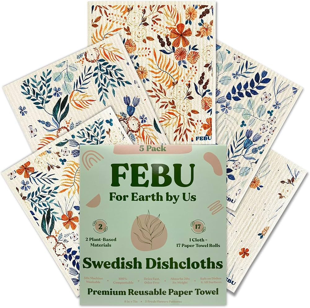 FEBU Swedish Dishcloths for Kitchen | 5 Pack Fresh Flowers Swedish Dish Towels | Reusable Paper T... | Amazon (US)