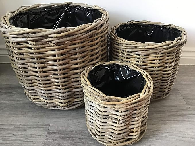 Round Baskets/Planters, Plastic Lined, Excellent Quality, Very Strong Kuba Rattan (Medium) | Amazon (UK)