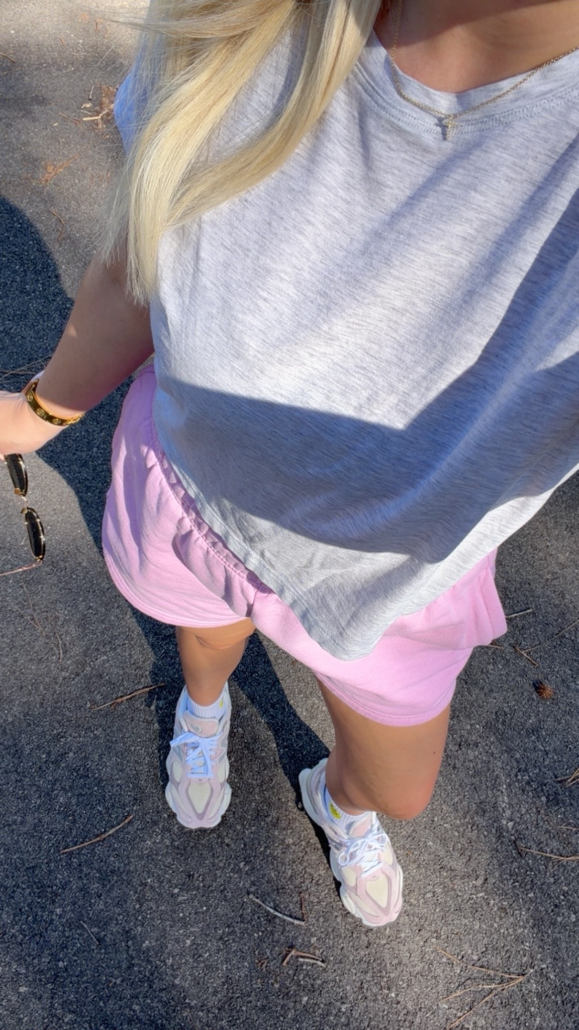 Athleisure outfit
Tee on sale and so comfy! Size 4 just ordered 3 more! 
Alo shorts small
New balance sneakers tts

#LTKFindsUnder100 #LTKSaleAlert #LTKFindsUnder50