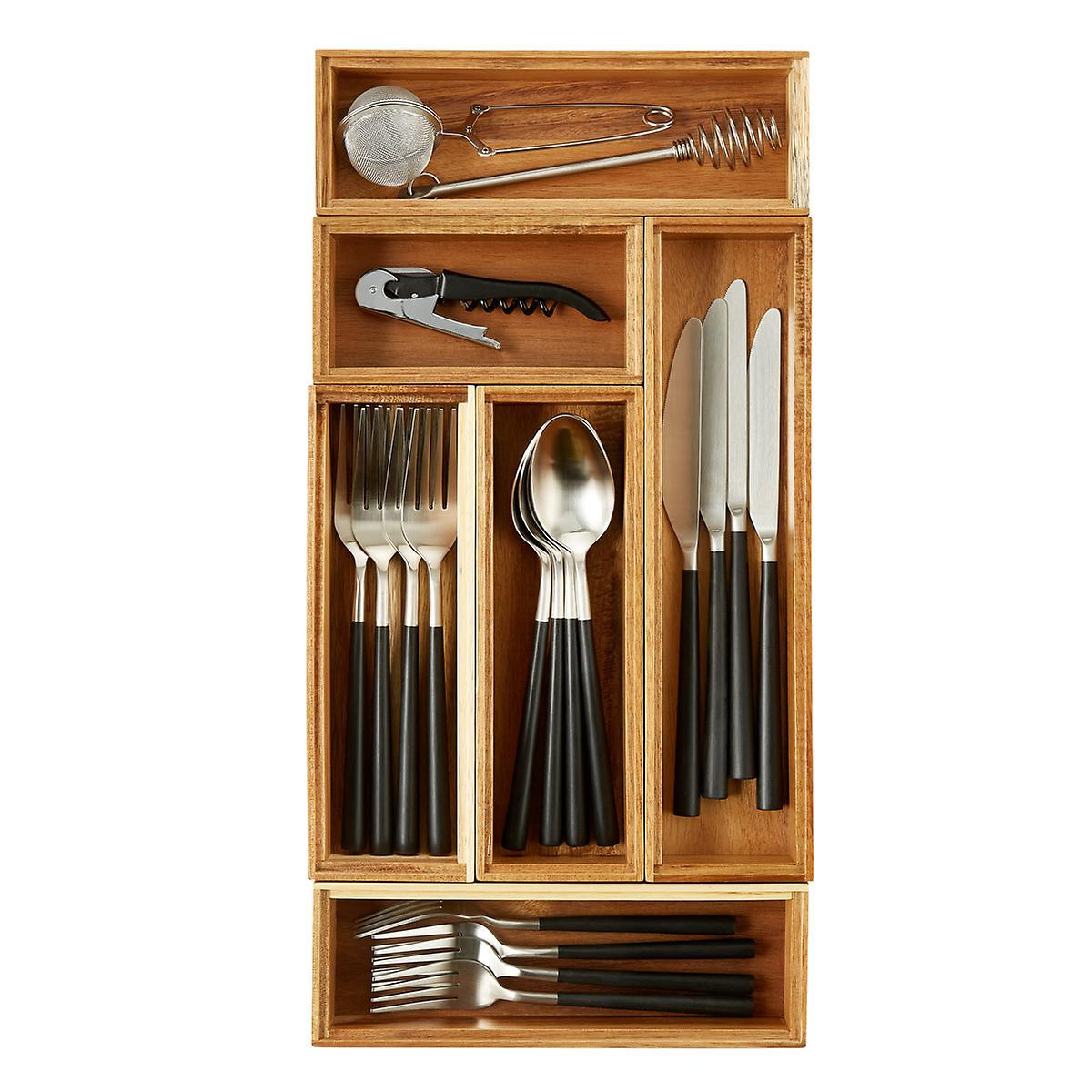 9" x 18" Acacia Drawer Organizer Starter Kit | The Container Store