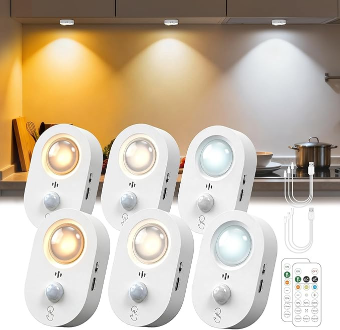 LOHAS 6-Pack Rechargeable Motion Sensor LED Puck Lights, Stick-On Wireless Magnetic Night Lights ... | Amazon (US)
