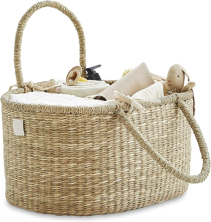 Premium Baby Diaper Caddy Organizer - Artisan-Made Seagrass Basket With Cotton Divider - Award-Wi... | Amazon (US)