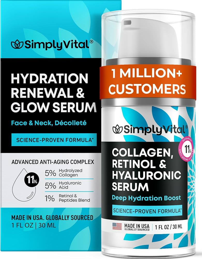 SimplyVital Collagen, Retinol & Hyaluronic Acid Serum - Anti-Aging Moisturizer for Face, Neck & D... | Amazon (US)