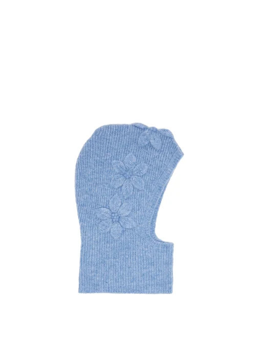 Shrimps - Charlotte Floral-knitted Alpaca-blend Balaclava - Womens - Blue | Matches (US)