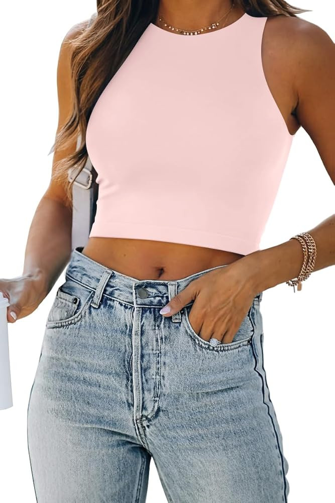 EFAN Womens Sexy Sleeveless High Neck Crop Tops Workout Cute Racerback Cropped Tank Tops Summer C... | Amazon (US)