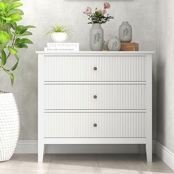 RoyalCraft White Fluted 3 Drawer Dresser for Bedroom, Wide Chest of Drawers with Ball Bearing Sli... | Amazon (US)