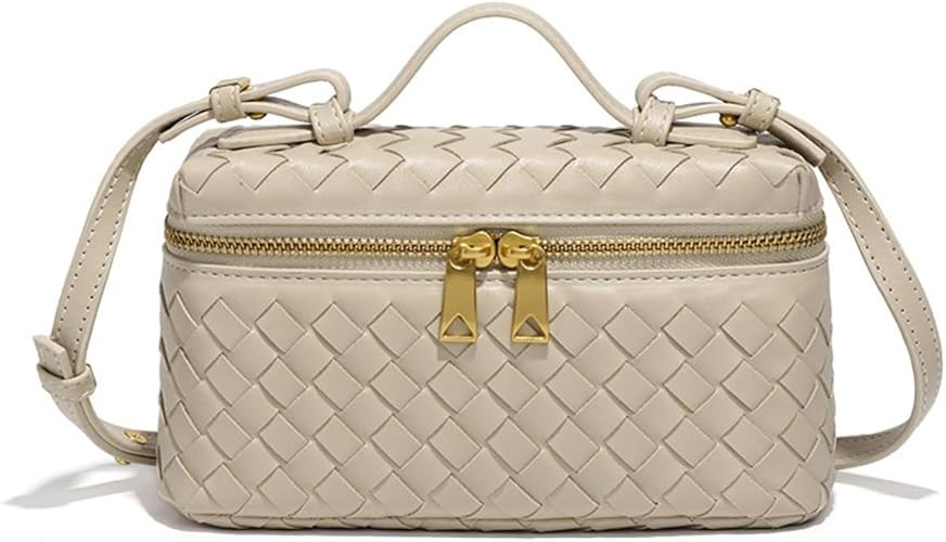Top-Handle Pouch Handbag for Women Woven Leather Vanity Case Designer Crossbody Bag Shoulder Bag ... | Amazon (US)