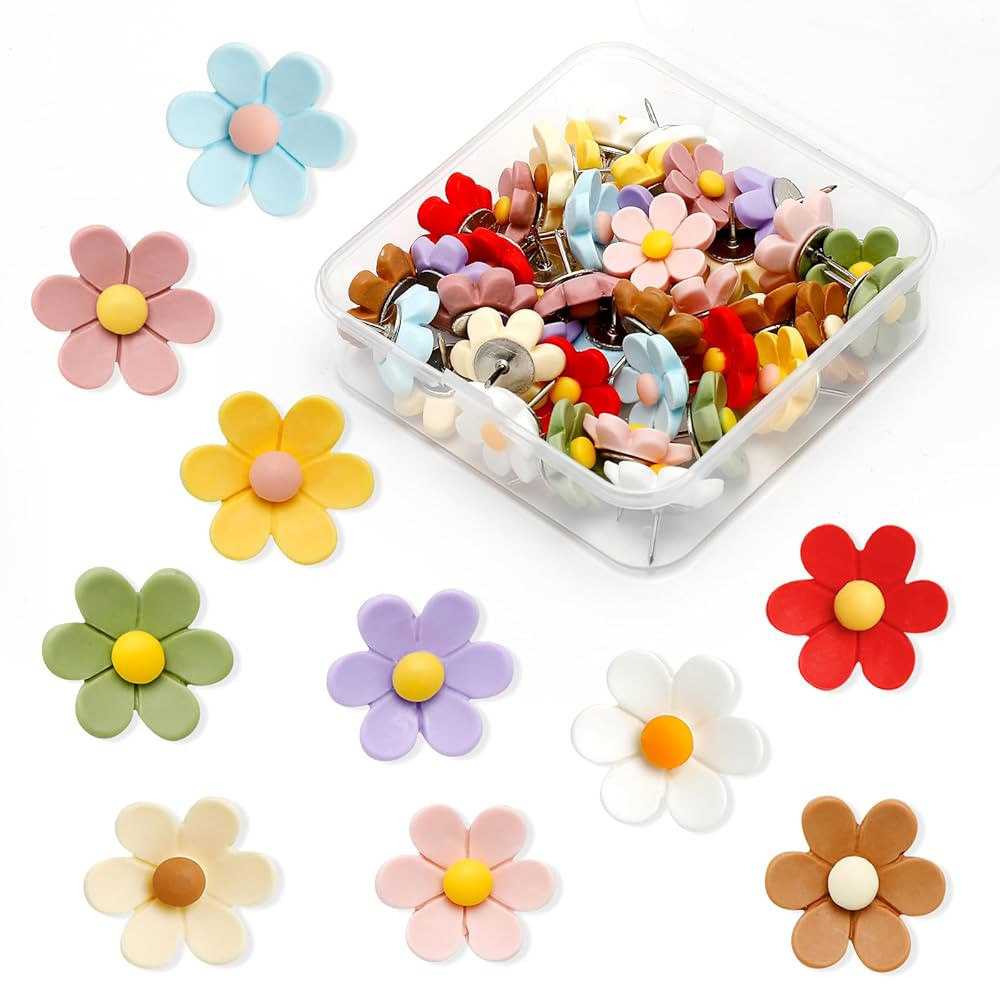 40Pcs Flower Push Pins Flower Cute Pins Decorative Flower Cork Board Tacks for Bulletin Board, Ph... | Amazon (US)