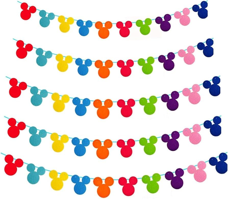50pcs Rainbow Mouse Garland Felt Fabric Party Birthday Banners Multicolor Mouse Head Decor for Ba... | Amazon (US)