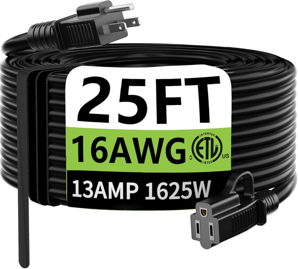 HUANCHAIN Indoor Outdoor Black Extension Cord 25 ft Waterproof, 16/3 Gauge Flexible Cold-Resistan... | Amazon (US)