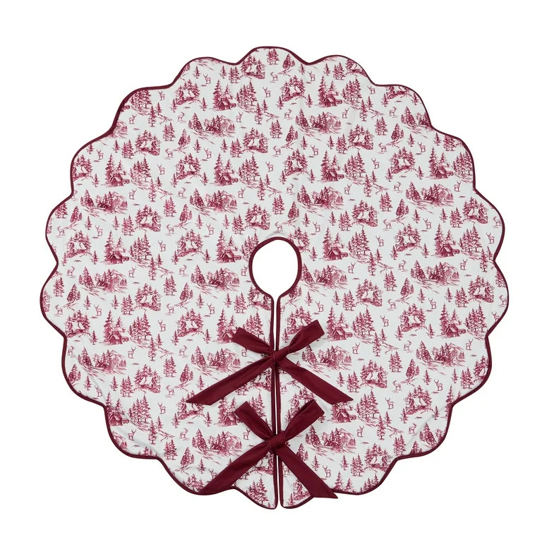 Red and Ivory Forest Velvet Christmas Tree Skirt, 52", by My Texas House | Walmart (US)