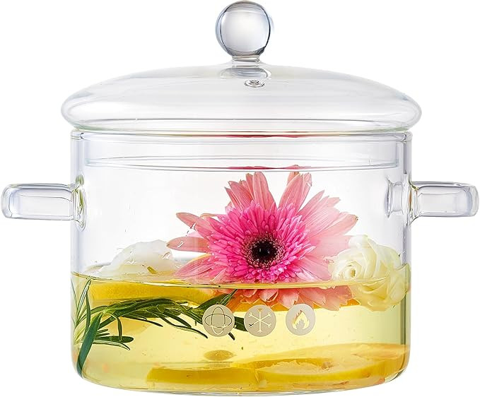 64oz/1900ml Clear Glass Simmer Pot for Cooking on Stove with Lid, Glass Saucepan Cookware Set for... | Amazon (US)