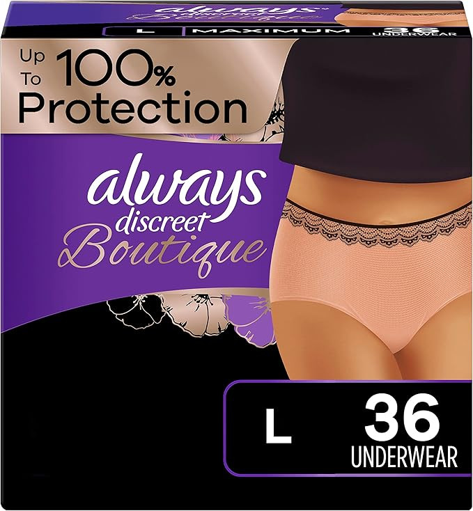 Always Discreet Boutique Incontinence Underwear for Women, Large, 18 x 2 Packs (36 Count total) (... | Amazon (US)