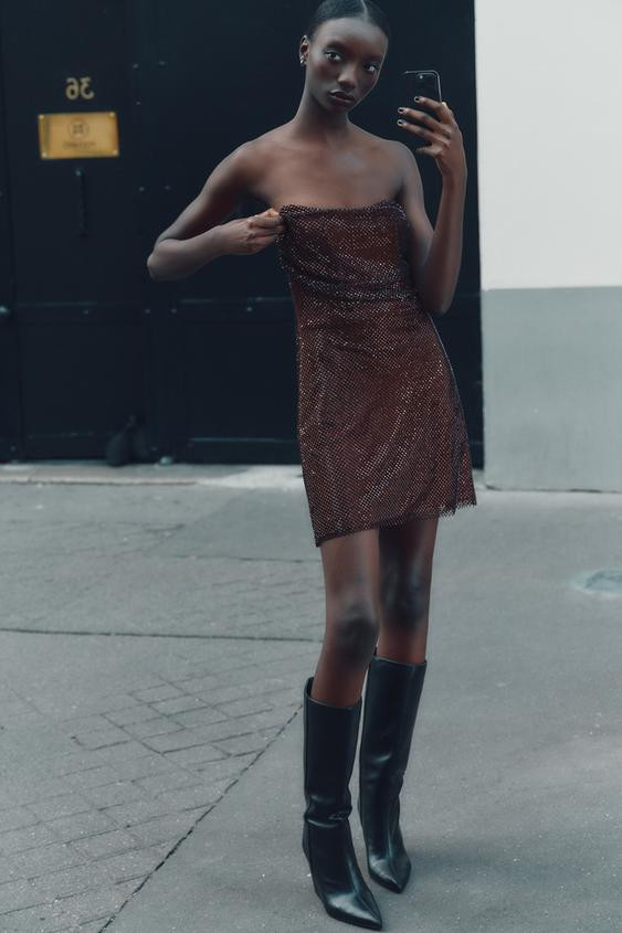 RED STRAPLESS SEQUIN DRESS | Zara UK