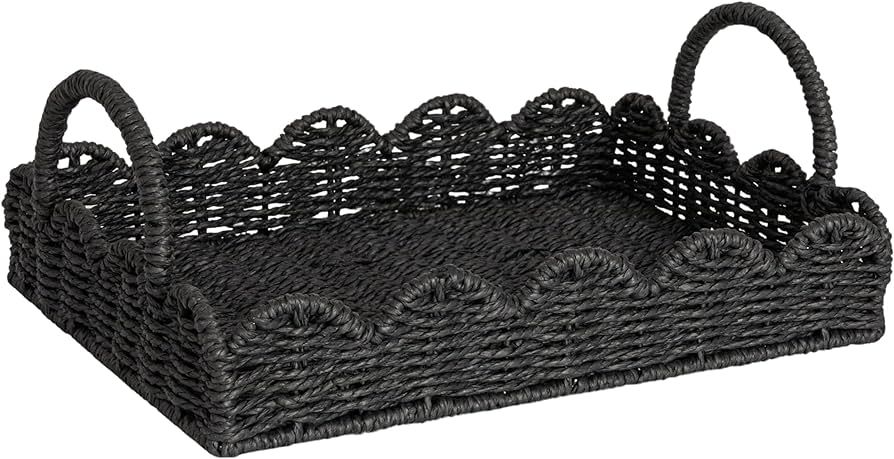 Household Essentials Handwoven Paper Rope Tray with Scalloped Edge, Black | Amazon (US)