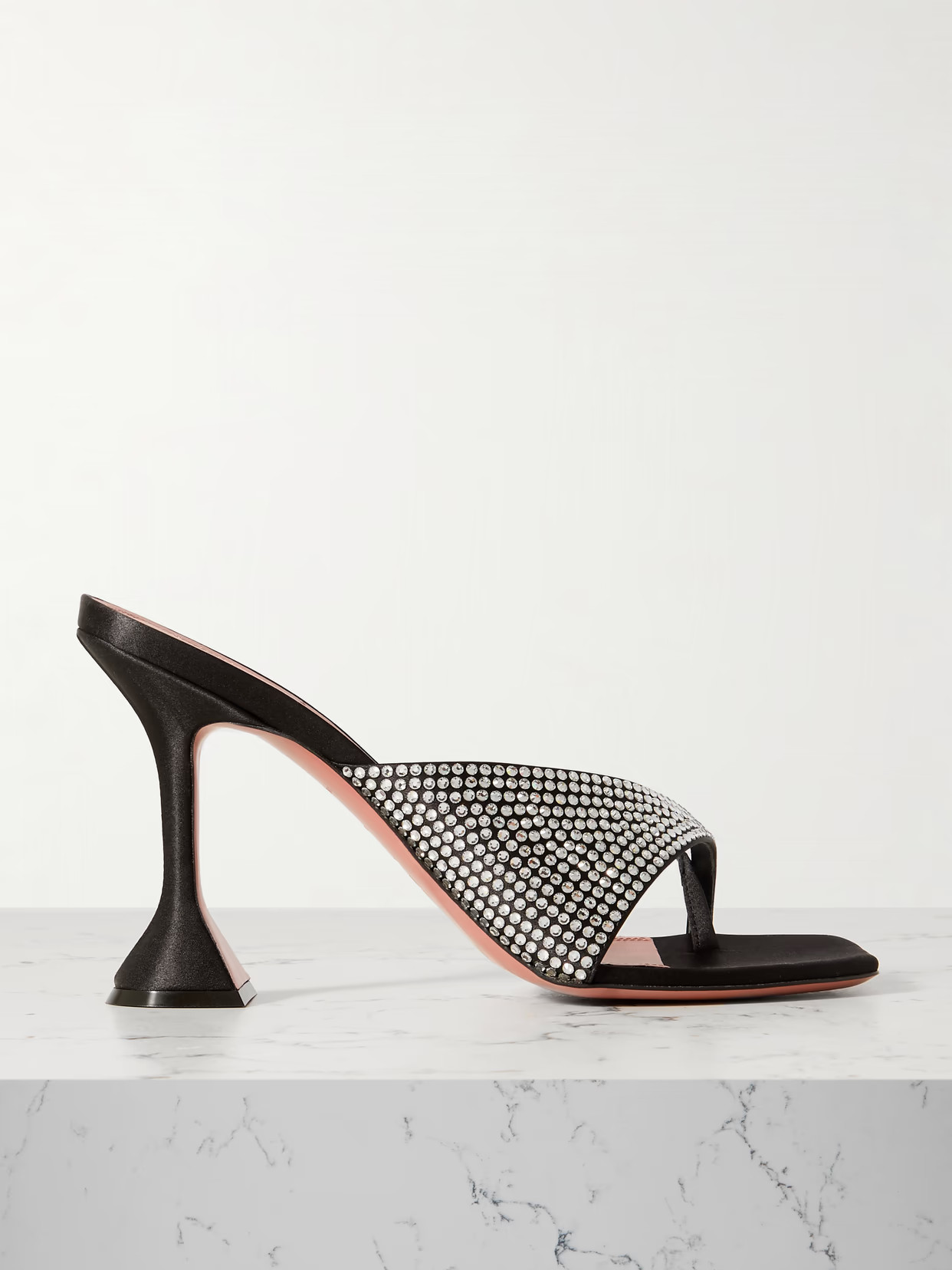 Amina Muaddi - Shiona Crystal-embellished Satin Sandals - Black | NET-A-PORTER (US)